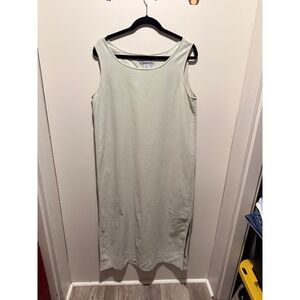 Jane Ashley Sage Linen Cotton Blend Embroidered Maxi Dress Size Large